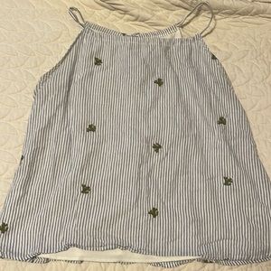 Blue Rain striped blue and white embroidered cactus top.